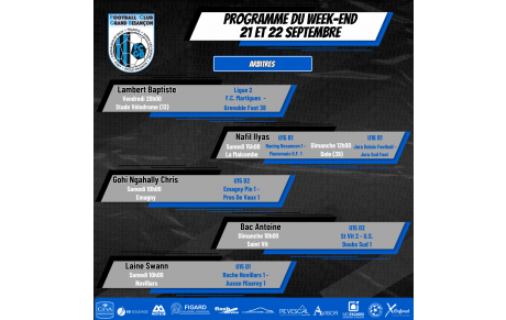 Programme du Week-End 21-22 Septembre (Arbitre)